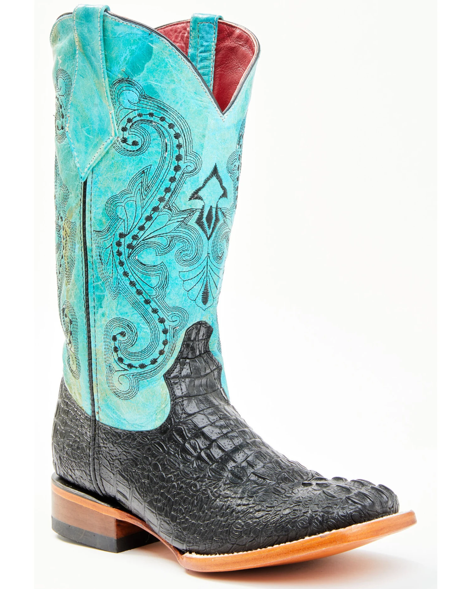 Ferrini Women's Black Caiman Print Western Boots - Square Toe - Image 6