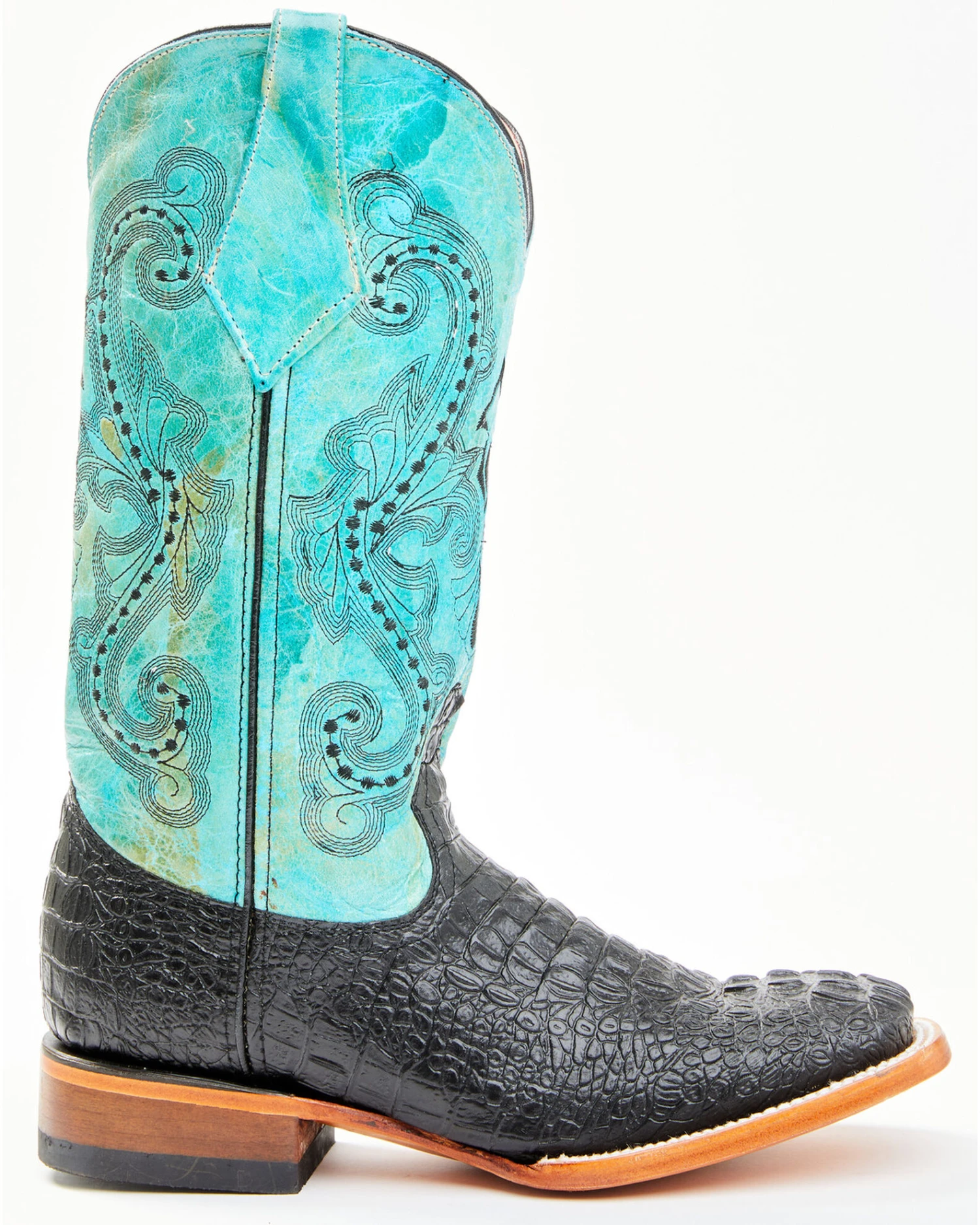 Ferrini Women's Black Caiman Print Western Boots - Square Toe - Image 3