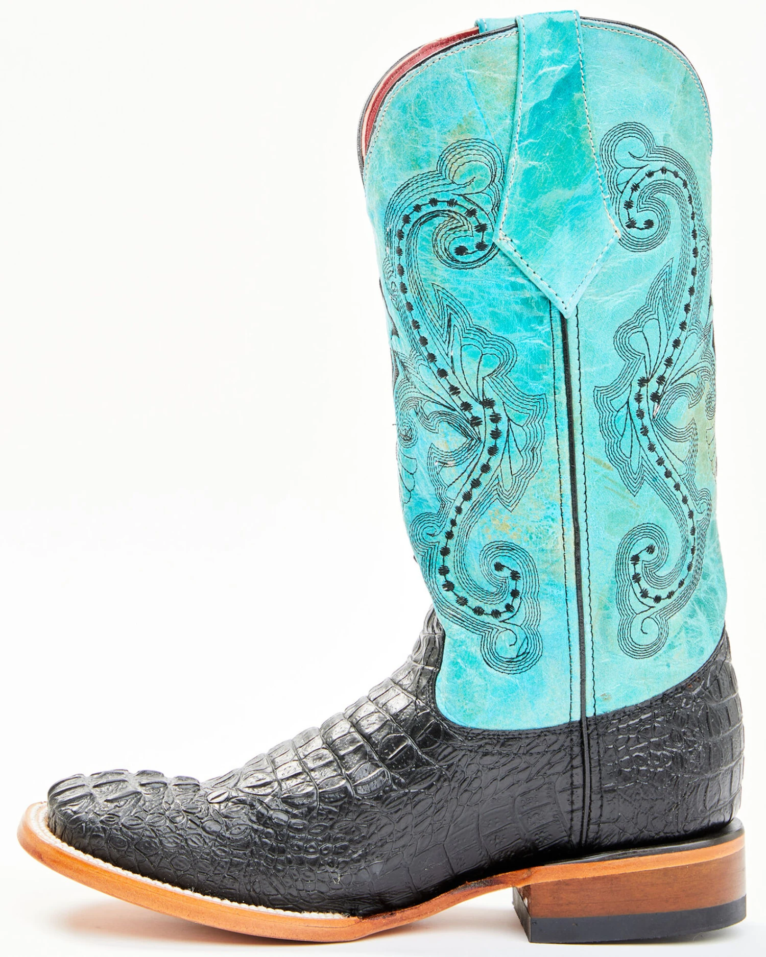 Ferrini Women's Black Caiman Print Western Boots - Square Toe - Image 7