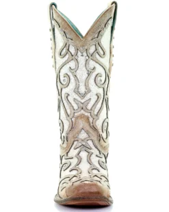 Corral Women's White Glitter Inlay Western Boots - Square Toe