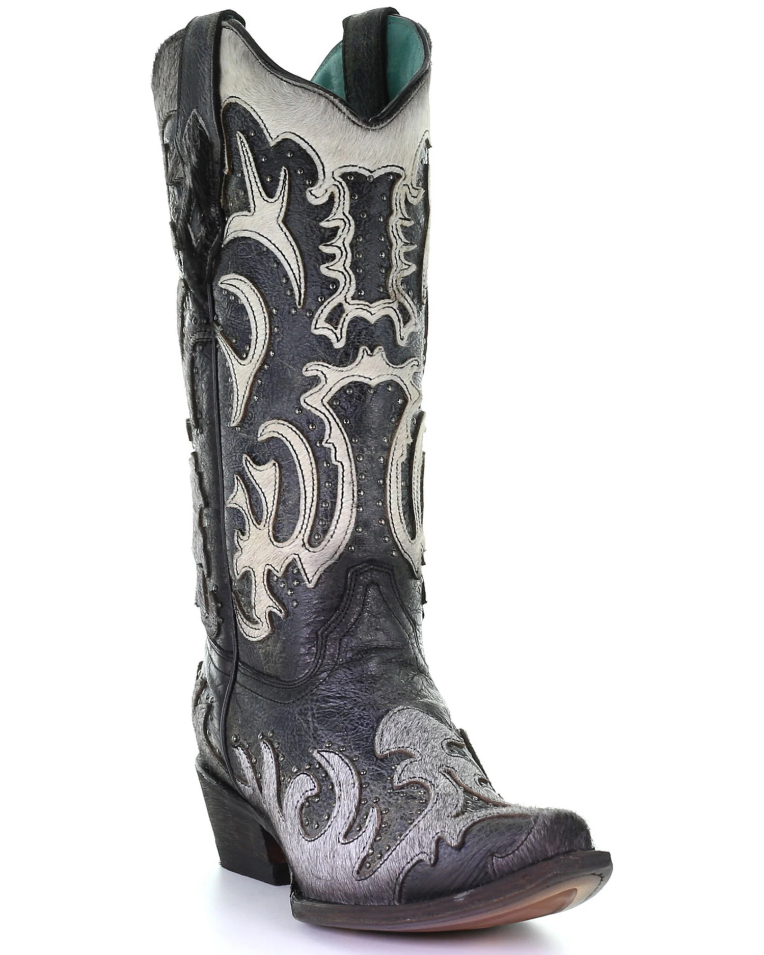 Corral Women's Gray Fur Overlay Western Boots - Snip Toe - Image 6