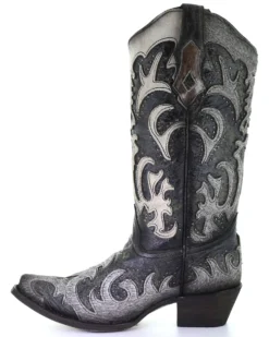 Corral Women's Gray Fur Overlay Western Boots - Snip Toe