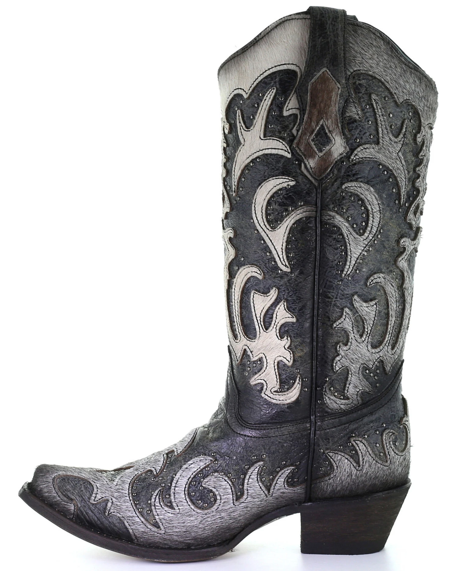 Corral Women's Gray Fur Overlay Western Boots - Snip Toe
