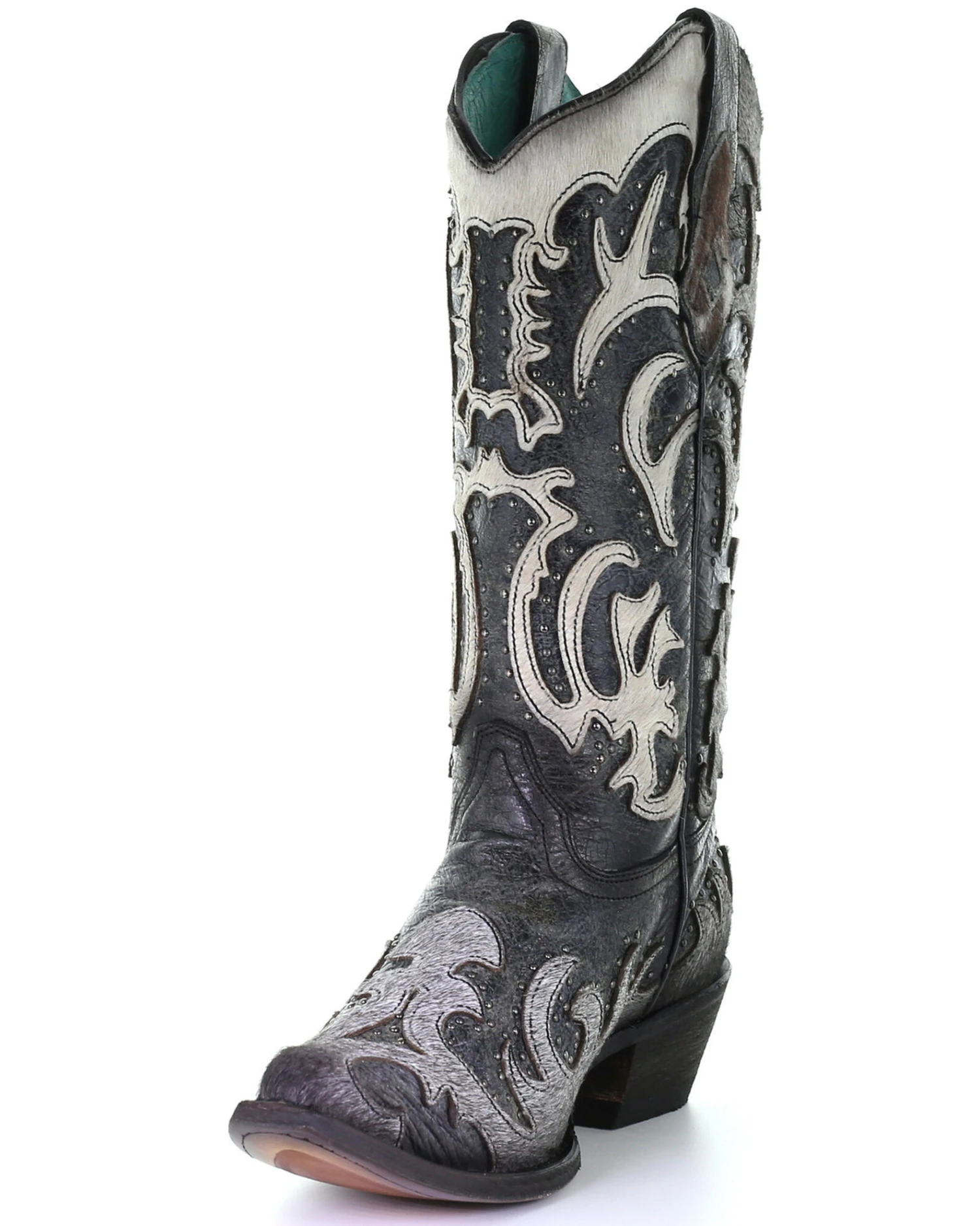 Corral Women's Gray Fur Overlay Western Boots - Snip Toe - Image 5