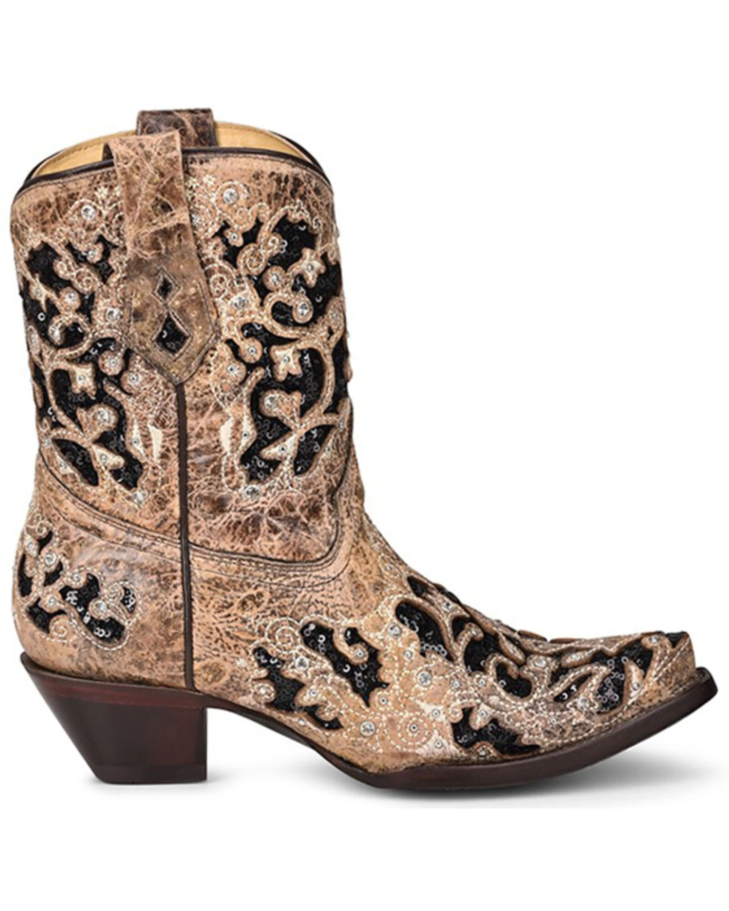 Corral Women's Brown Inlay Western Booties - Snip Toe