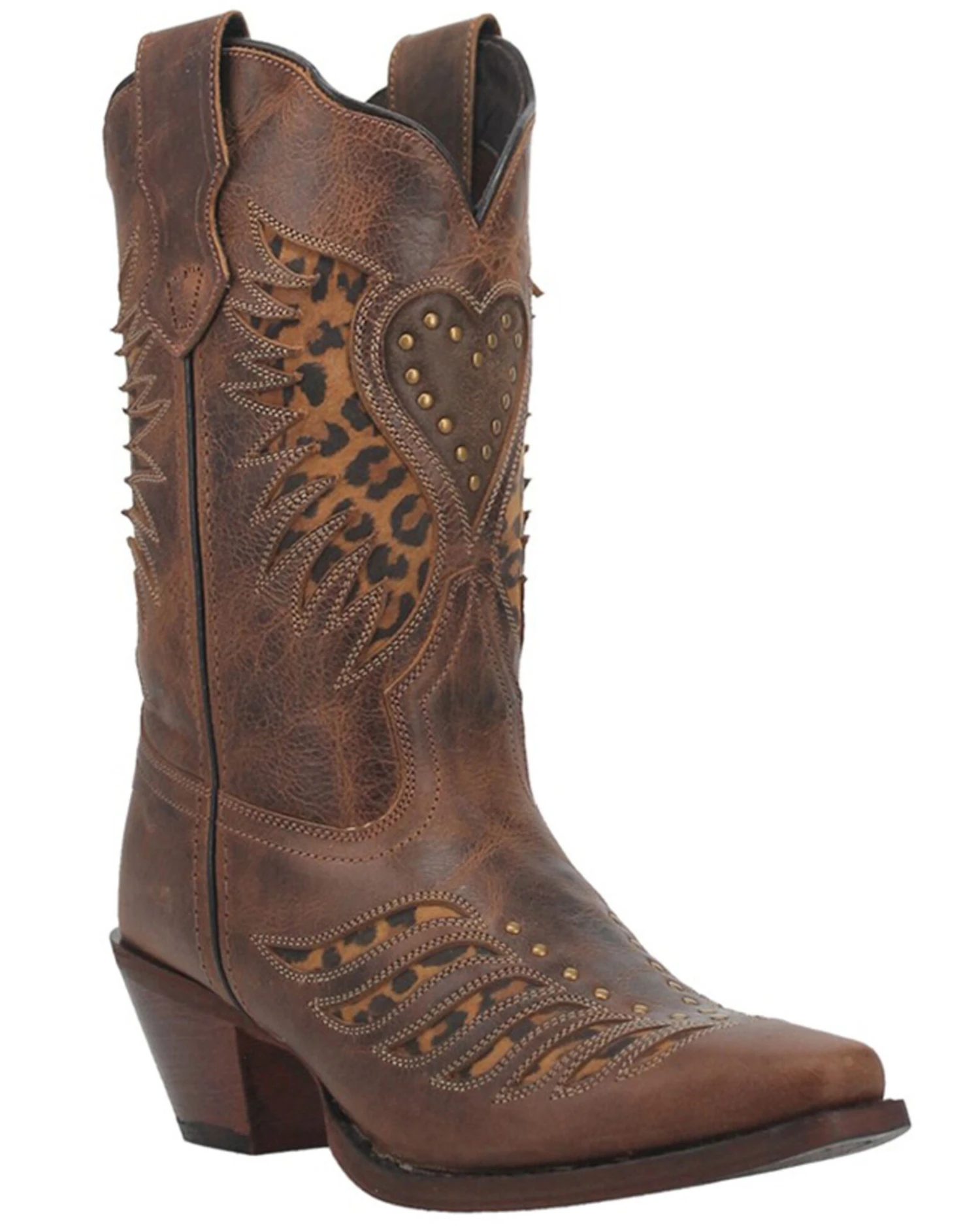 Laredo Women's Stella Leopard Print Inlay Studded Western Boots - Snip Toe - Image 2