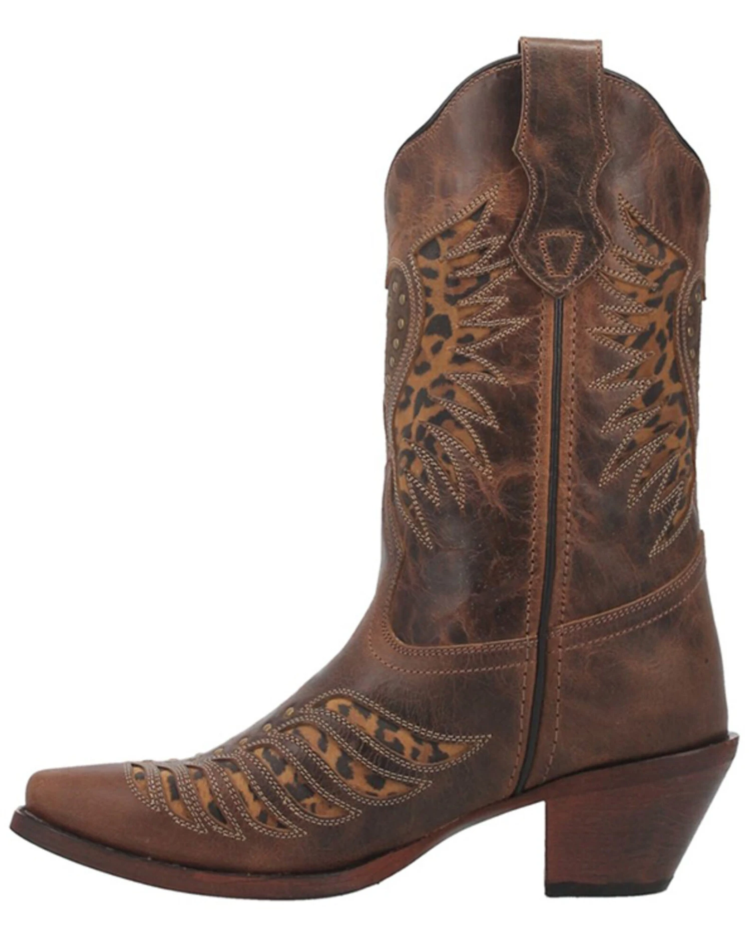 Laredo Women's Stella Leopard Print Inlay Studded Western Boots - Snip Toe - Image 5